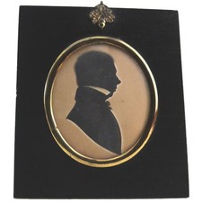 Antique Georgian painted  Wood family (1) Silhouette Portrait Miniature C.1833