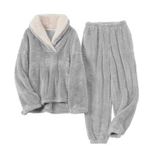 Womens Fluffy Pajamas Set Fleece Pullover Pants Oversized Plush Sleepwear Coz...