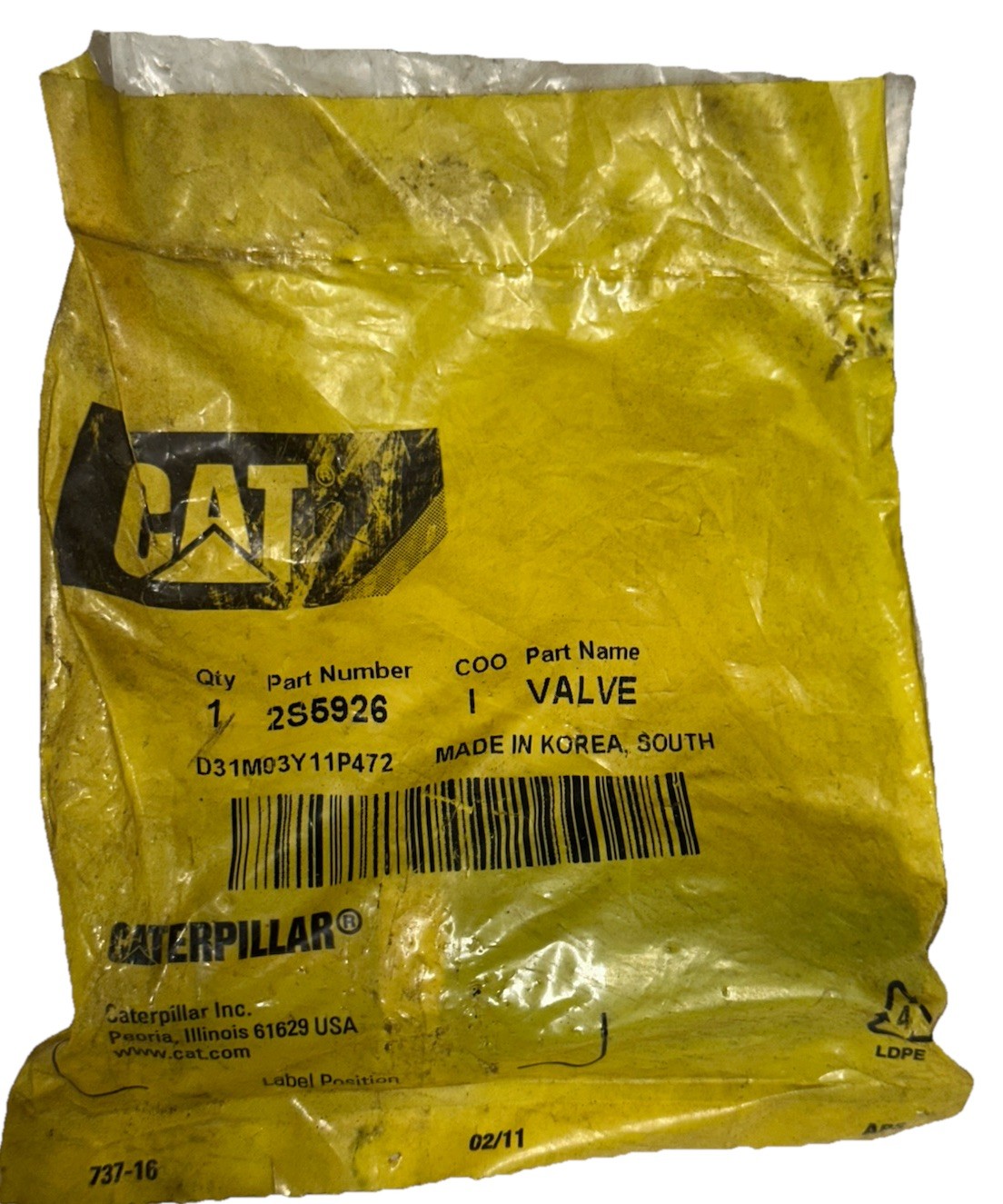CAT OEM 2S5926 TRACK ADJUSTER RELIEF VALVE, New Old Stock | eBay