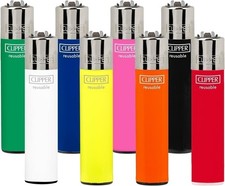 8 Clipper Reusable Lighters - Assorted Solid Colors Assortment - Refillable...