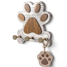 MTERSE Pine Wood Decorative Key Holder Wall Mount – Cute Dog Paw Key Hooks fo...