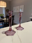Vtg Fenton Glass #449 Colonial Wisteria Dusty Rose Pink 8.5” Pair Candlesticks