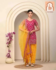 Pink and yellow patiala suit set