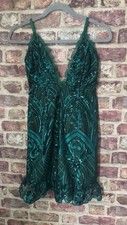 Emerald green sequin lace frill hem bodycon Dress Size UK4 