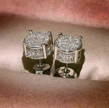 2 Ct Round Lab Created Diamond Cluster Stud Earrings 14K White Gold Finish