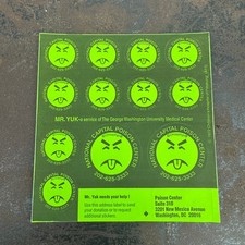 1972 Mr. YUK National Poison Control Center Sticker Sheet Children’s Hospital