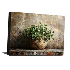 St Patricks Day Wall Art, Lucky Shamrock Potted Plant Canvas Print, Green