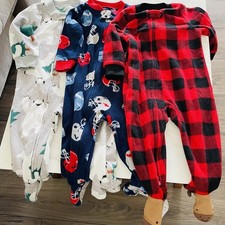 Set of Three 12M Carter  s Flannel One Piece Two-way Zip Pajama Plaid Yeti Sports