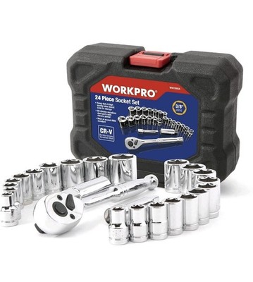 WORKPRO Steckschlüsselsatz 3/8'' Umschaltknarre mit Steckschlüssel  24-teilig