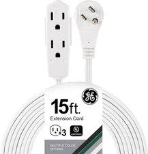 GE 3-Outlet Flat Extension Cord 15 Ft Grounded Extension Cord with Multiple Outl