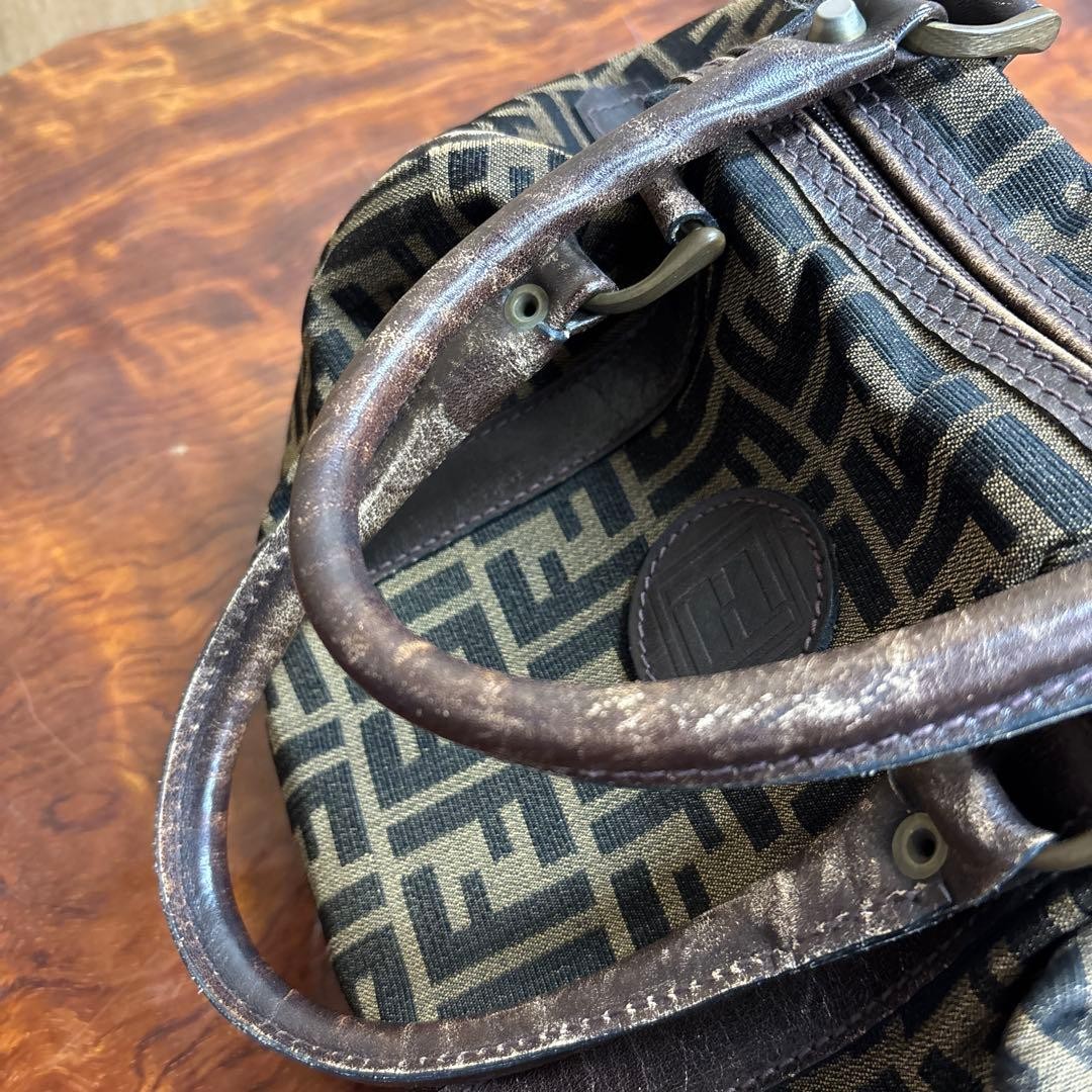 Fendi Logo Canvas Boston Bag Brown/Black Leather Trim Vintage Duffle Satchel thumbnail 9