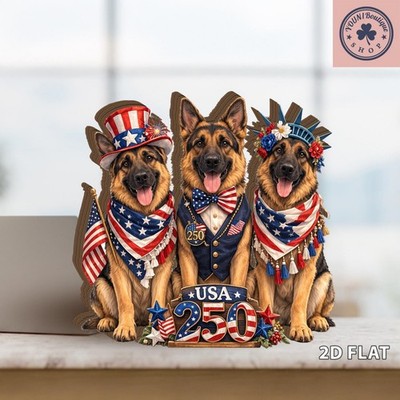 Patriotic German Shepherd USA 250 Wooden Plaque, American Flag Dog Decoration