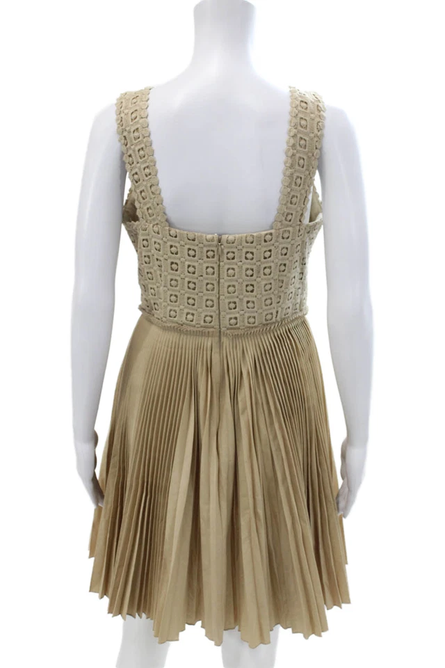 Vestido falda plisada sin mangas de algodón beige talla 6 Catherine Malandrino para mujer Foto 3 de 4
