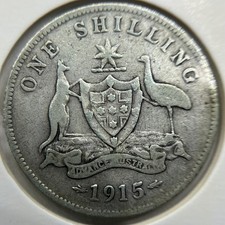 1915 Shilling Silver Coin - Fine - Australia George V Key Date