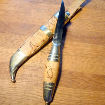 Wunderschönes Vintage KJ Mora Messer Unbenützt Handarbeit Maserbirke signiert - Bild 1 von 4