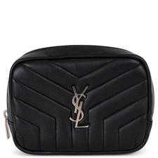 72554 auth SAINT LAURENT black leather 2018 MONOGRAM LOULOU Cosmetic Pouch Bag