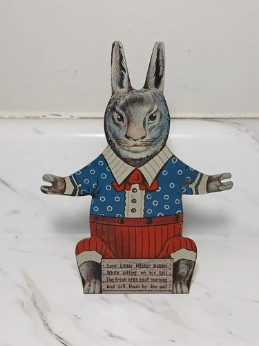 Rare Antique Tin Litho Easter Rabbit Stand Up Display - OHIO ART Co.