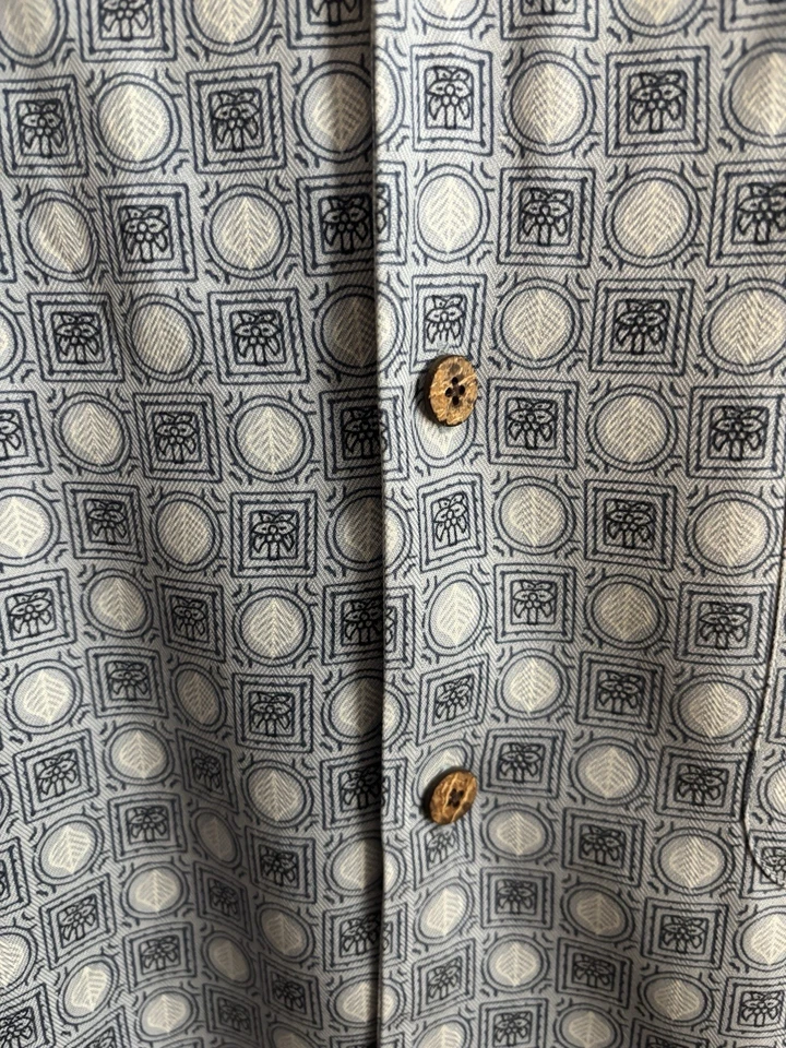 Tommy Bahama 100% шелк мужские XL синий геометрический плитка печать коротким рукавом на пуговицах - Изображение 4 из 4