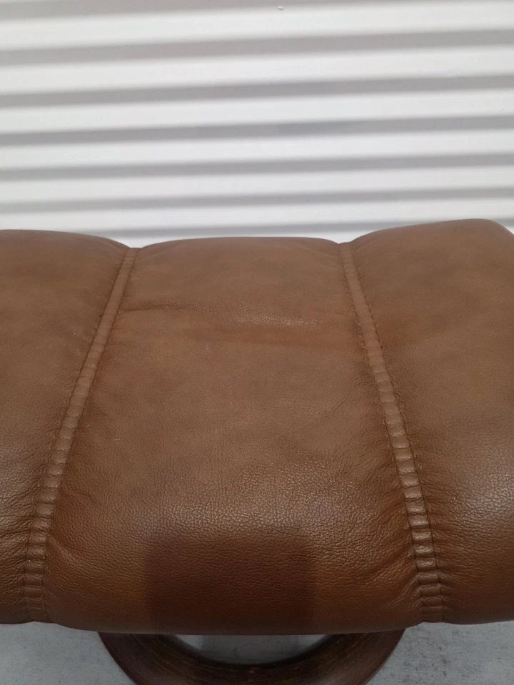 Ekornes Stressless Burnt Orange Colored Leather Ottoman | Tilt Function | Wood - Image 3 of 4