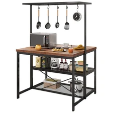 42 in Kitchen Island with Power Outlets - Mobile Bakers Rack with 3 Shelves, ...