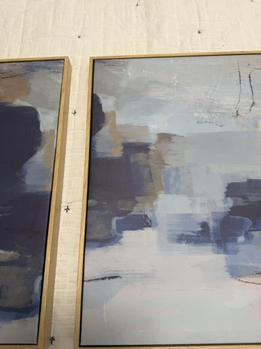 Abstract Art Pair Framed Wall Canvases Threshold Blue Gold Modern - Picture 9 of 19