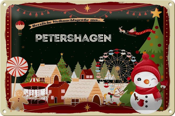 Blechschild Weihnachten GrüßE Petershagen Geschenk Deko Schild Tin Sign 30X20 Cm-image
