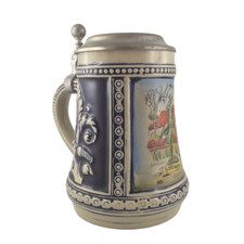 Bierkrug Göttingen Handgemalt Gerzit Zinndeckel Universitätsstadt Vintage