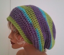 NEW PURPLE LIME MULTI COLOR BAGGIE BAGGY SLOUCHY BEANIE HAT TAM CAP RASTA DREADS