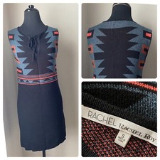 Rachel Roy Knit Sweater Dress S Black Blue Aztec Print Sleeveless Silk Blend
