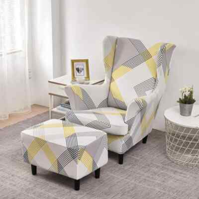 2Pc/Set Jacquard Wing Chair Cover Elastic Wingback Sofa Cover