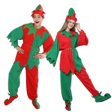 Mens Christmas Elf Costumes Adult Fancy Dress Holiday Red X-Large