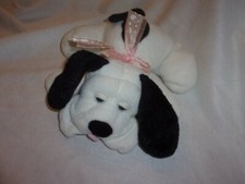 KIDS PREFERRED PLUSH LOVEY SOFT BABY black white puppy dog 10" laying pink bow