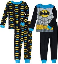 Batman 4 PC Long Sleeve Tight Fit Cotton Pajama Set Boy Size 5T