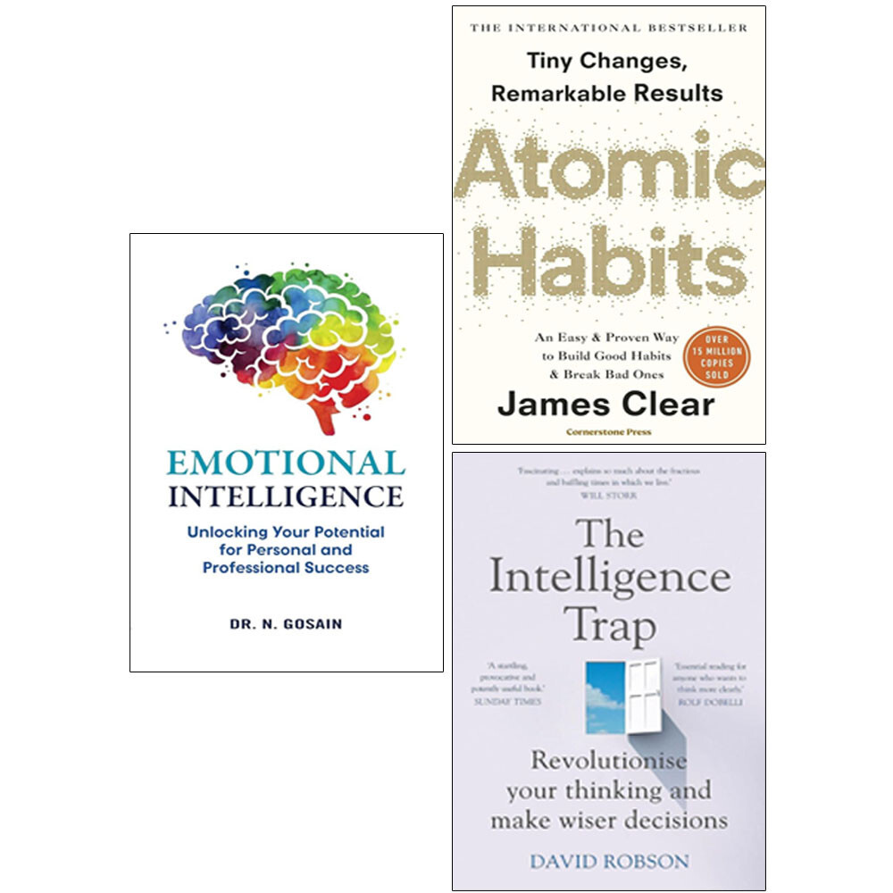 Emotional Intelligenc,Atomic Habits, Intelligence Trap David Robson 3 Books Set
