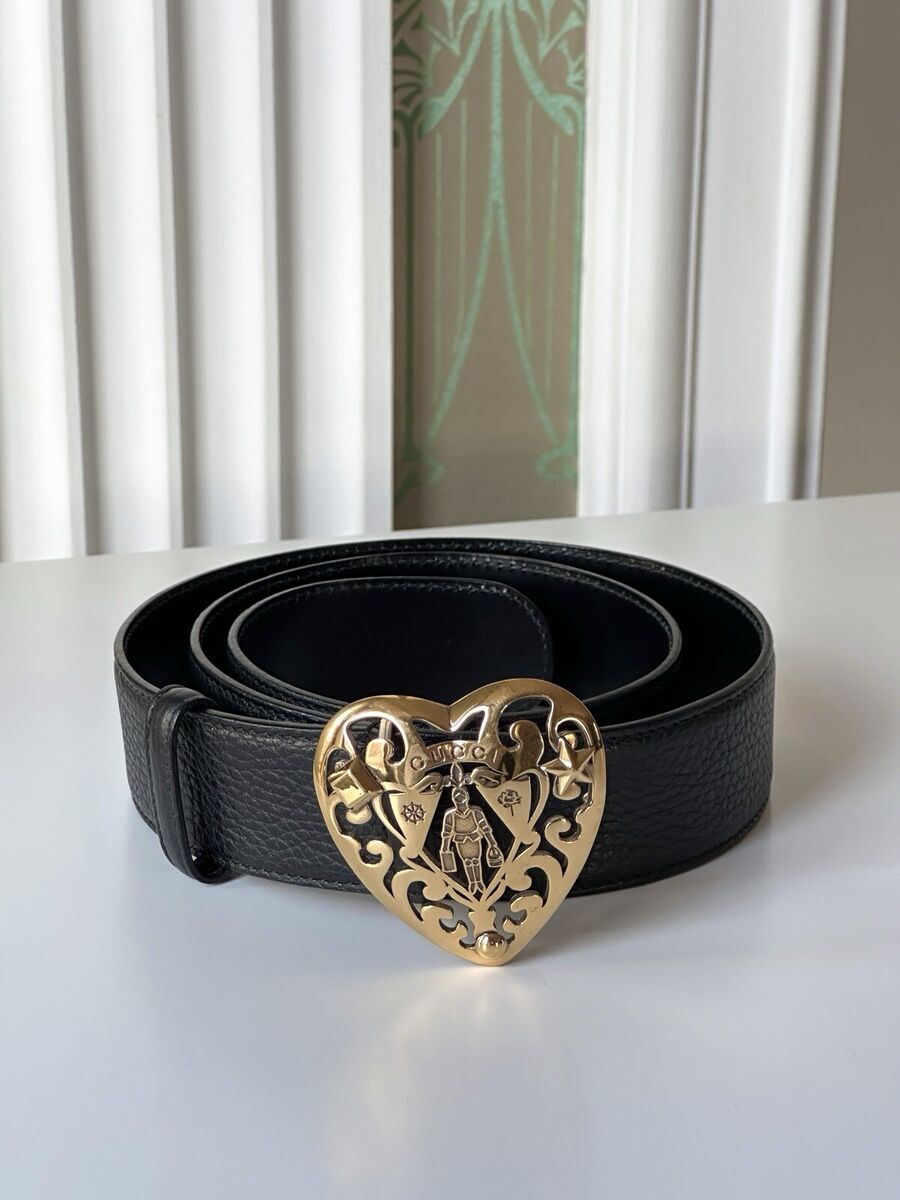 GUCCI Hysteria Heart Gold Buckle Leather Mens Belt Size 90 GUCCI Hysteria Heart Gold Buckle Leather Mens Belt Size 90