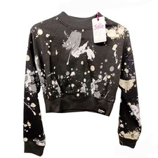 Justice Sport Girls Paint Spatter Mock Neck Sweatshirt-7/8-Black-Gold-White