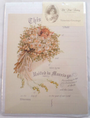 Turn Of The Century Wedding Certificate Marriage Old Print Factory Crt016
