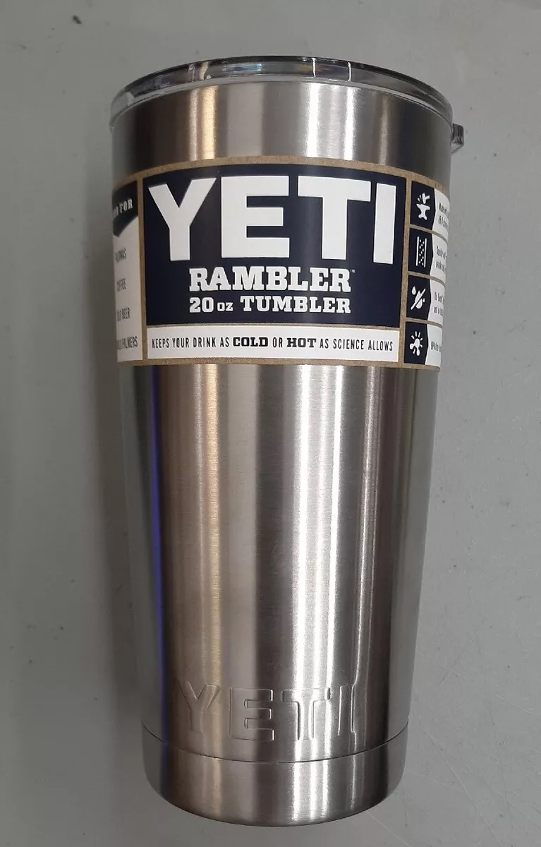 Original Yeti Rambler Tumbler Cup 20 oz Silver Stainless Steel w/ Lid and  Decal