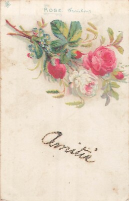 CP ILLUSTREE GLITZER FREUNDSCHAFT BLUMENSPRACHE: ROSA: FRISCH