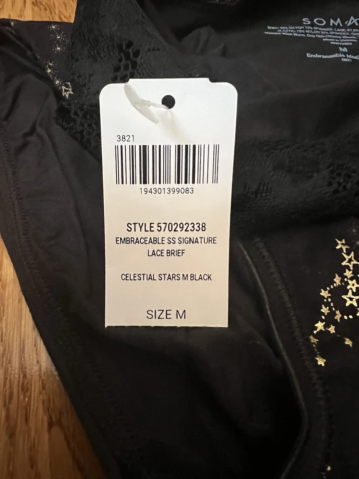 Calzoncillo de encaje negro talla mediana Soma Intimates Celestial Stars para mujer nuevo con etiquetas Foto 4 de 4