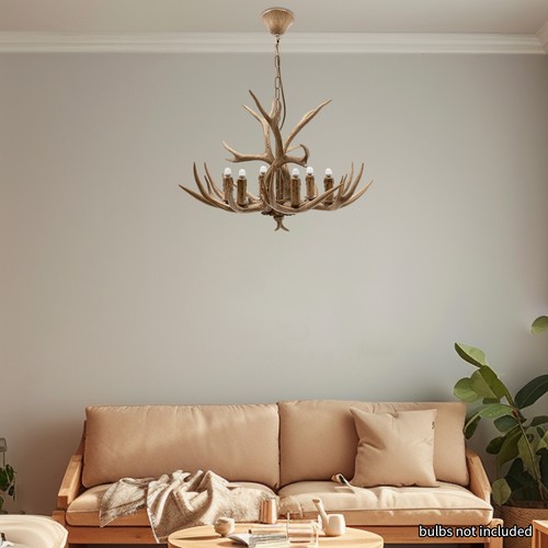 Pendant Lamp 6-Light Vintage Rustic Deer Horn Antler Ceiling Light For Parlor