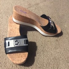 Womens Michael Kors MK Warren Platform Cork Slide Sandals - Black, Size 11