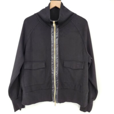 Super Soft Women's Full Zip Jacket Top Sz L Black Gold Mock Neck Model Off Duty