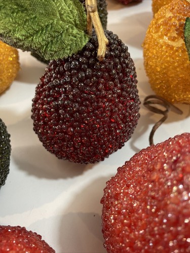 Assorted Lot Of 25 Vintage Beaded MCM Fruit With 13x10x6 Inch Basket with Bow - Picture 9 of 18