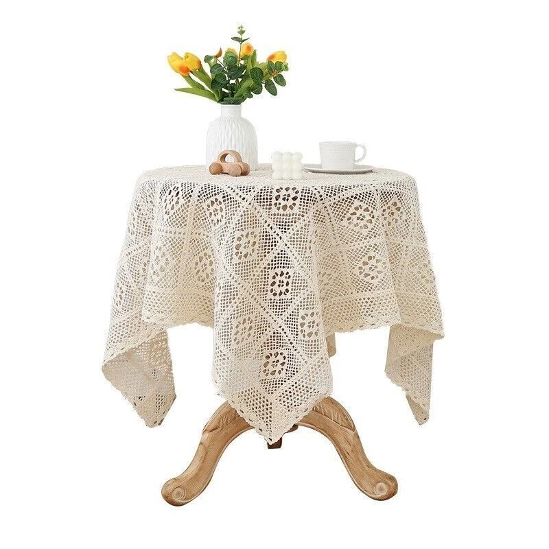 Vintage Handmade Crochet Lace Tablecloth Table Cover Wedding Party Dinner Decor - Image 4 of 4