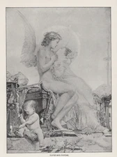 ANGELS IN LOVE -Cupid Romantic Mythological Lovers Psyche 1894 Antique Engraving