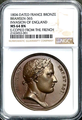 1804 France Invasion Of England Bronze Medal NGC MS 64 BN Bramsen-365 CC610