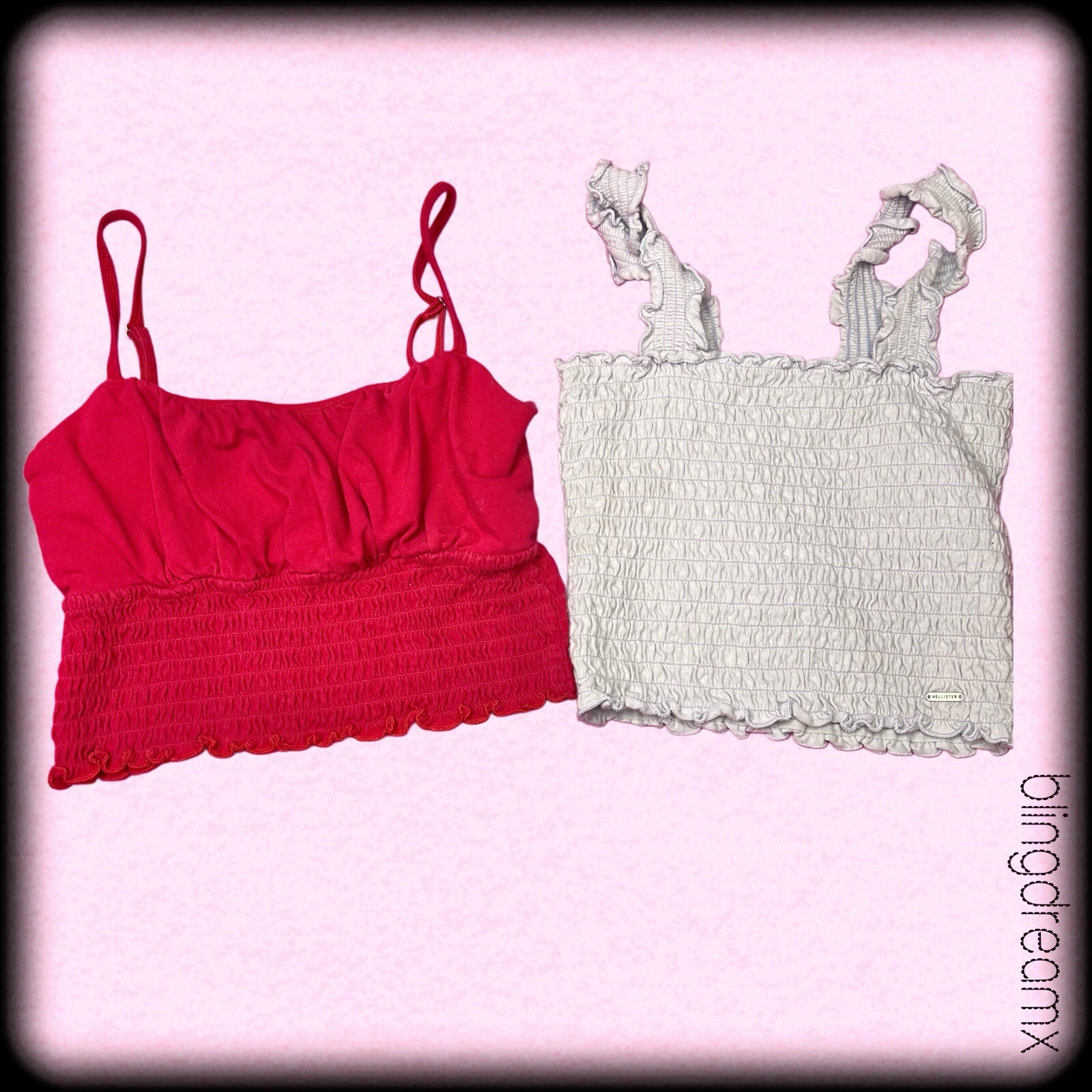 Bundle Of 2 Hollister Cropped Tank Tops Size Small Red Blue Babydoll Scrunch