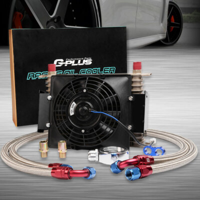 Universal 15 Row 10AN Engine Oil Cooler Filter Adapter Hose + 7'' Fan Kit