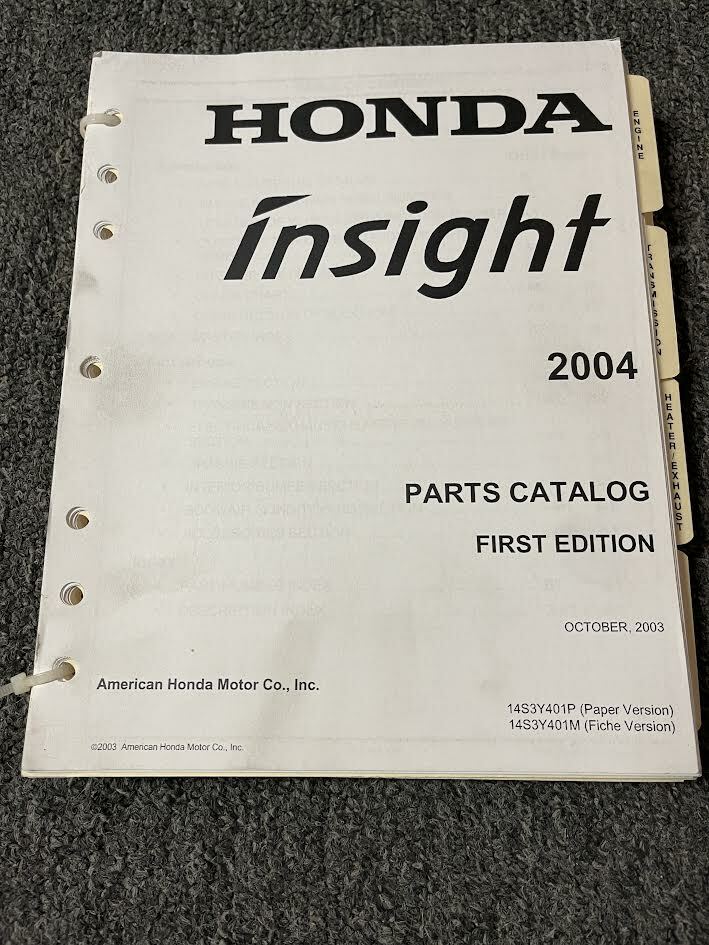 2004 Honda Insight Parts Catalog Shop Manual Book Factory OEM
